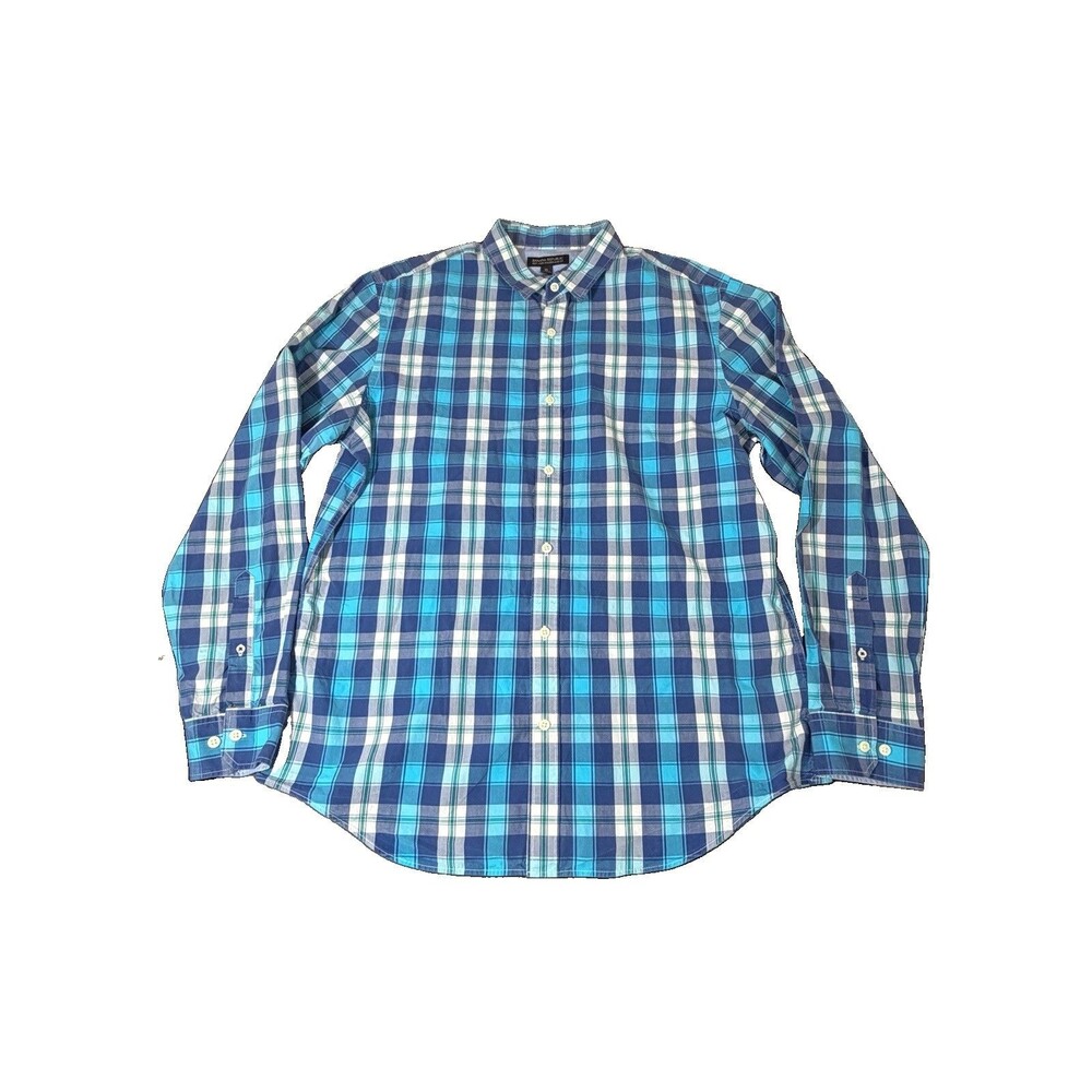 Banana Republic Men's Soft Wash Tailored Slim Fit Blue Plaid Button Up Shirt XL